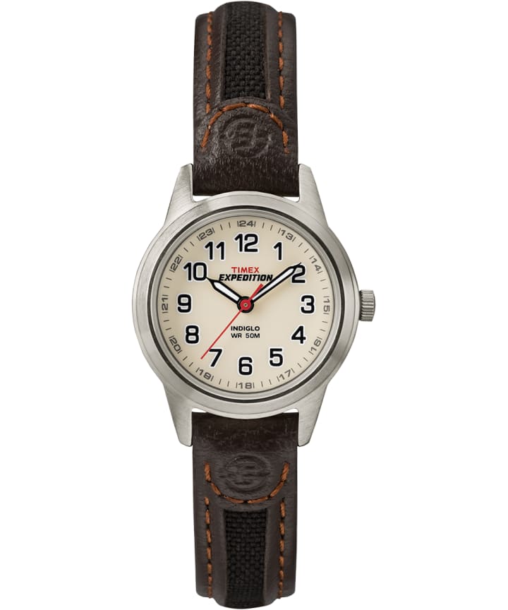 Expedition Field Mini 26mm Leather Strap Watch Silver-Tone/Brown/Natural large