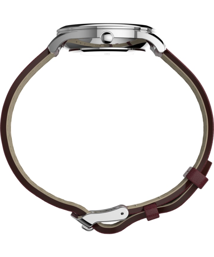 Modern Easy Reader 32mm Leather Strap Watch Silver-Tone/Red/White large