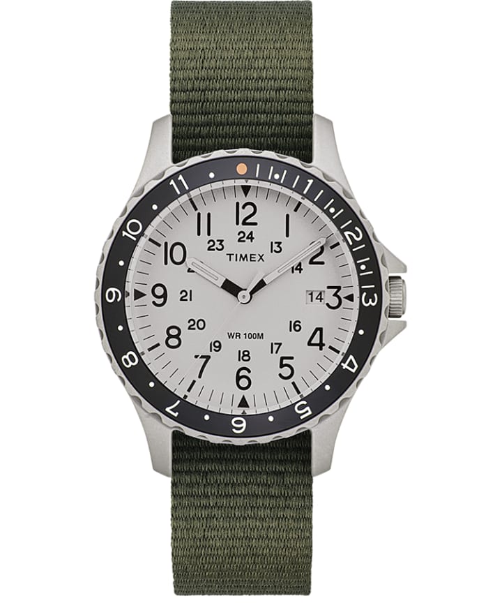 Navi Ocean 38mm Reversible Fabric Strap Watch Stainless-Steel/Green/Blue large