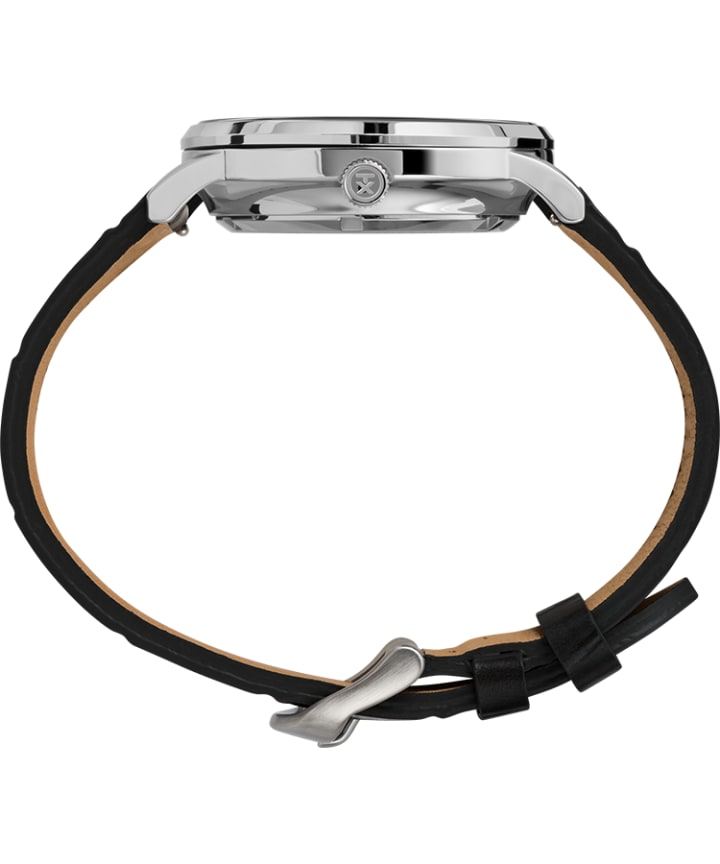 Waterbury Classic Automatic Open Heart Dial 40mm Leather Strap Watch Stainless-Steel/Black/Silver-Tone large