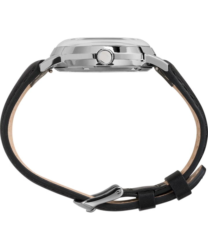 Timex Marlin® Automatic x Peanuts Featuring Charlie Brown 40mm Leather Strap Watch Stainless-Steel/Black/White large