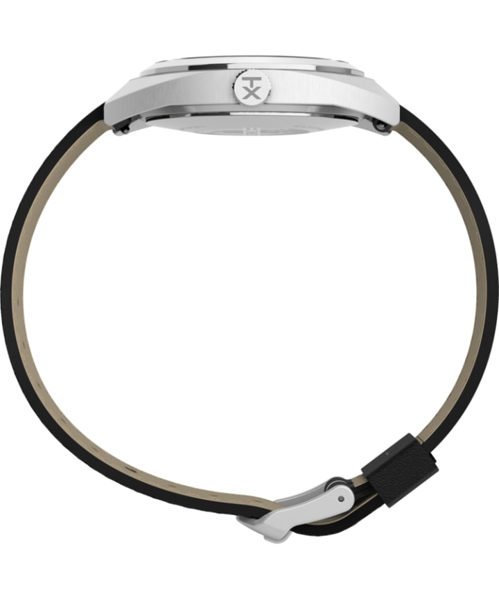 Milano XL 38mm Leather Strap Watch Stainless-Steel/Black/Silver-Tone large
