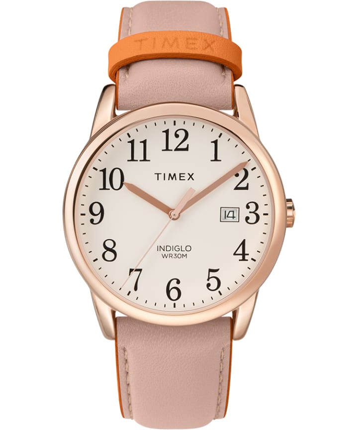 Easy Reader Color Pop 38mm Leather Strap Watch Rose-Gold-Tone/Pink/Cream large