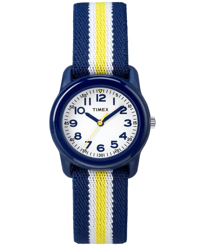 Kids Analog 29mm Elastic Fabric Strap Watch Blue/White large