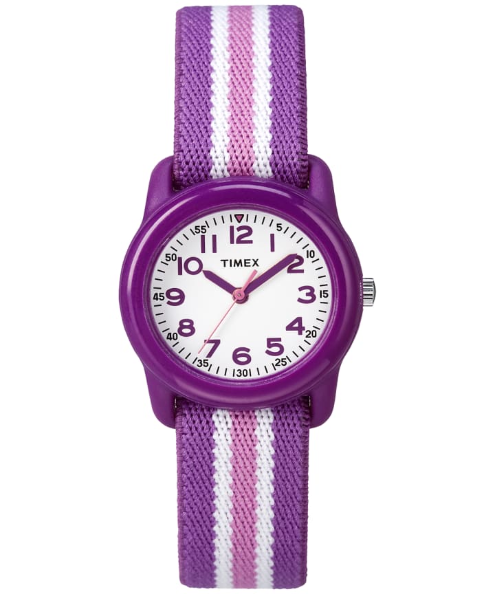 Kids Analog 29mm Elastic Fabric Strap Watch Purple/White large