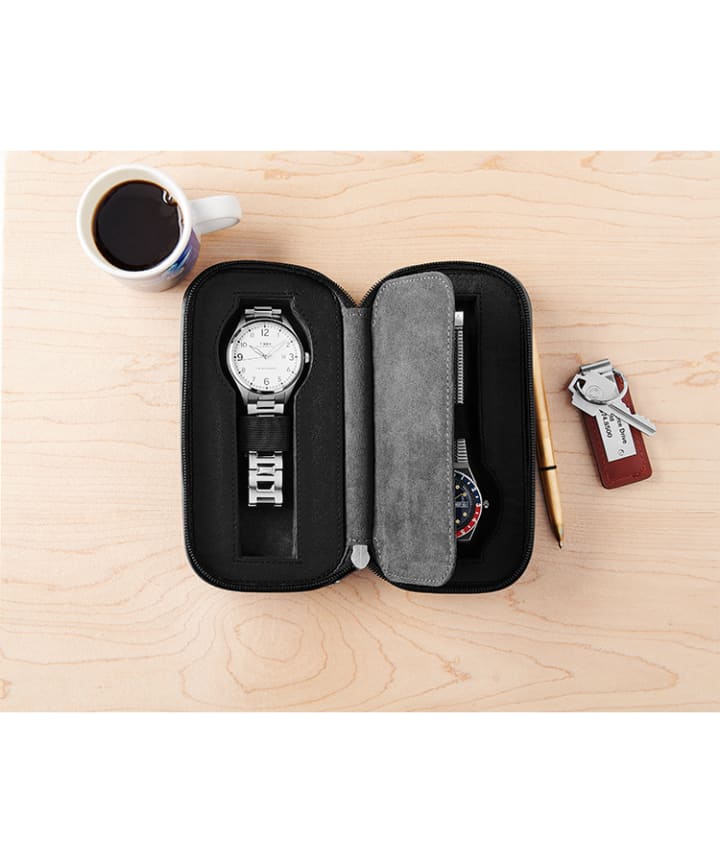 Leather Mini-Folio Case For Two Watches Black large