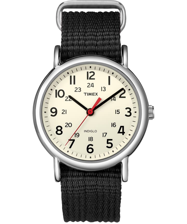 Weekender 38mm Nylon Strap Watch Silver-Tone/Black/Cream large