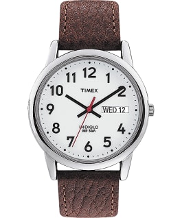 Easy Reader 35mm Leather Watch with Day Date Silver-Tone/Brown/White large