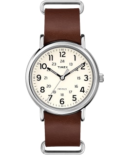 Weekender 40mm Leather Watch Silver-Tone/Brown/Cream large