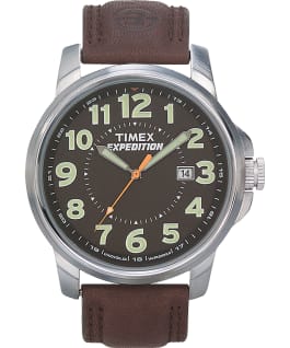 Expedition Metal Field Metal 40mm Leather Watch Silver-Tone/Brown/Black large