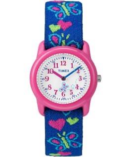 Kids Analog 29mm Elastic Patterned Fabric Watch Pink/Blue/White large
