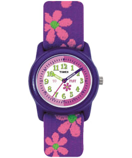 Girls Kids Analog 29mm Elastic Fabric Watch Purple/White large