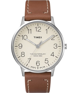Waterbury Classic 40mm Leather Strap Watch Stainless-Steel/Tan/Cream large