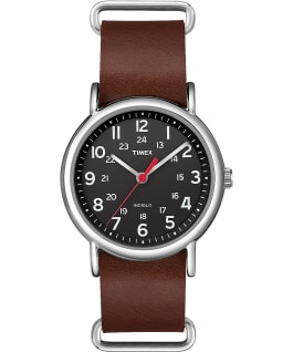Weekender 38mm Leather Watch Silver-Tone/Brown/Black large