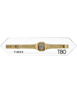 Montre Timex T80 34&nbsp;mm Bracelet extensible en acier inoxydable Dor&eacute; large
