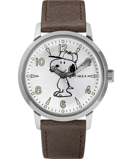 Welton Featuring Snoopy 40mm Leather Strap Watch Stainless-Steel/Brown/Silver-Tone large