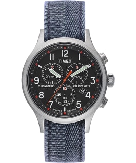 Allied Chronograph 42mm Stonewashed Fabric Strap Watch Silver-Tone/Blue/Black large
