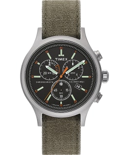 Allied Chronograph 42mm Stonewashed Fabric Strap Watch Silver-Tone/Green/Black large