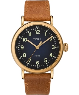 Standard 40mm Leather Strap Watch Gold-Tone/Brown/Blue large