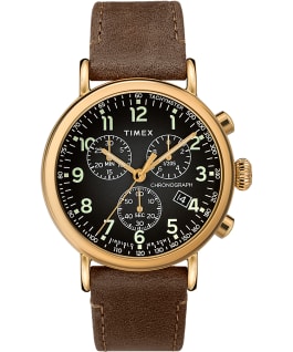 Standard Chronograph 41mm Leather Strap Watch Gold-Tone/Brown/Gray large