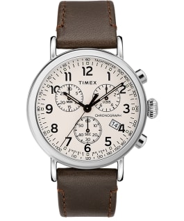 Standard Chronograph 41mm Leather Strap Watch Silver-Tone/Brown/Cream large