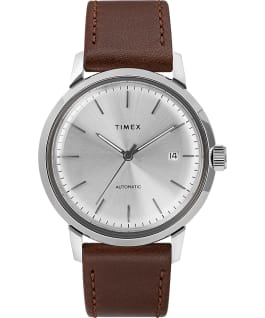 Marlin&reg; 40mm Automatic Leather Strap Watch Brown/Silver-Tone large