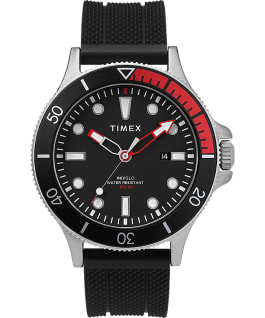 Allied Coastline 43mm with Rotating Bezel Silicone Strap Watch Silver-Tone/Black large