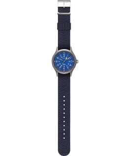 Allied 40mm Reflective and Reversible Fabric Strap Watch Silver-Tone/Blue large