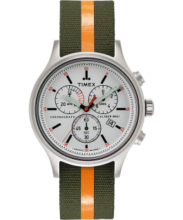 Allied Chronograph 42mm Reflective and Reversible Fabric Strap Watch Silver-Tone/Green large