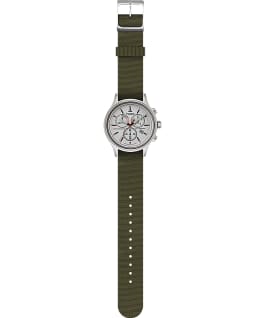 Allied Chronograph 42mm Reflective and Reversible Fabric Strap Watch Silver-Tone/Green large