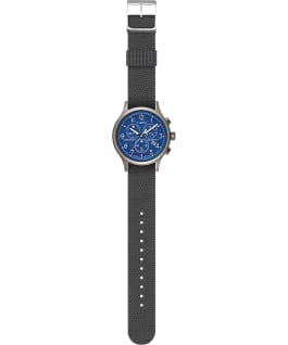 Allied Chronograph 42mm Reflective and Reversible Fabric Strap Watch Silver-Tone/Blue large