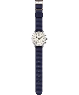 Weston Avenue 38mm Fabric Strap Watch Stainless-Steel/Blue/Cream large