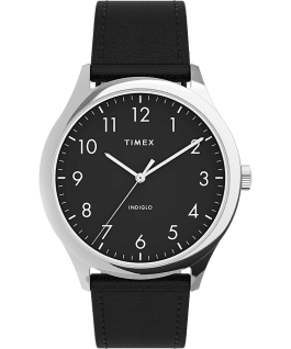 Modern Easy Reader 40mm Leather Strap Watch Silver-Tone/Black large