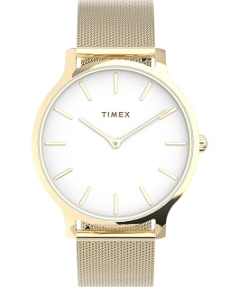 Transcend 38mm Stainless Steel Mesh Band Watch Gold-Tone/White large