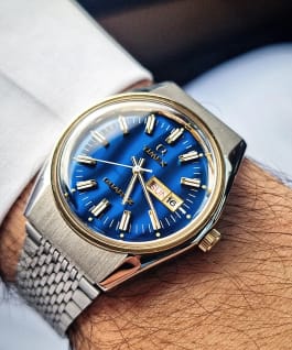 Q Timex Reissue Falcon Eye 38mm Stainless Steel Bracelet Watch Stainless-Steel/Blue/Gold-Tone large