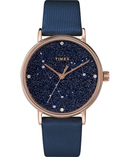 Celestial Opulence 37mm Textured Strap Watch Rose-Gold-Tone/Blue-CANCER,LEO,VIRGO large