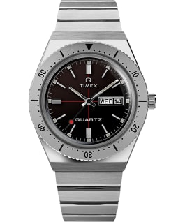 Q Timex Edelstahl mit Stretch-Armband, 38&nbsp;mm Schwarz/Edelstahl large