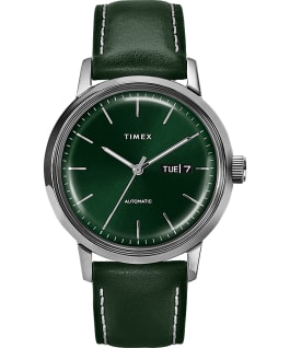 Marlin Automatic 40mm Leather Strap Watch with Day Date Stainless-Steel/Green large