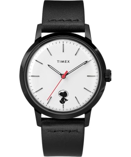 Timex x Snoopy Space Traveler Marlin Automatic 40mm Leather Strap Watch Stainless-Steel/Black/White large