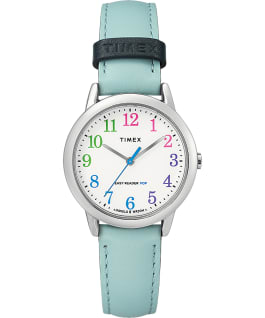 Easy Reader Color Pop 30mm Leather Strap Watch Amz Silver-Tone/Blue/White large