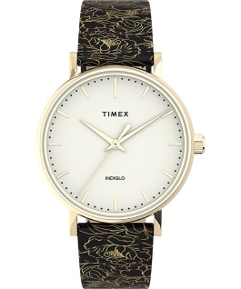 Fairfield Floral 37mm Leather Strap Watch Gold-Tone/Black/Cream large