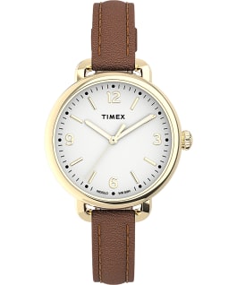 Montre Standard Demi Timex 32&nbsp;mm Bracelet en cuir Rose dor&eacute;/Marron/Blanc large