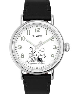 Timex Standard x Peanuts 70th Anniversary 40mm Leather Strap Watch Silver-Tone/Black/White large