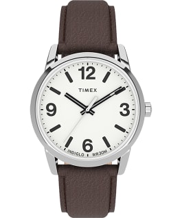 Easy Reader Bold 38mm Leather Strap Watch Silver-Tone/Brown/White large