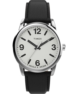 Easy Reader Bold 38mm Leather Strap Watch Silver-Tone/Black/White large