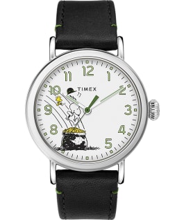 Timex x Peanuts St Paddys Day Standard 40mm Leather Strap Watch Silver-Tone/Black/White large