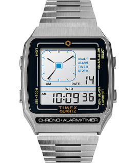 Montre Q Timex Reissue Digital LCA 32,5&nbsp;mm Bracelet en acier inoxydable Acier inoxydable large