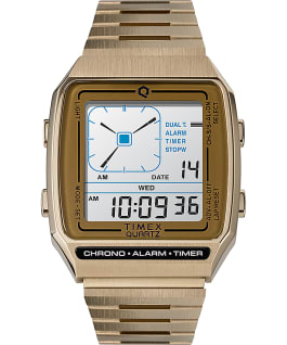 Montre Q Timex Reissue Digital LCA 32,5&nbsp;mm Bracelet en acier inoxydable Dor&eacute; large
