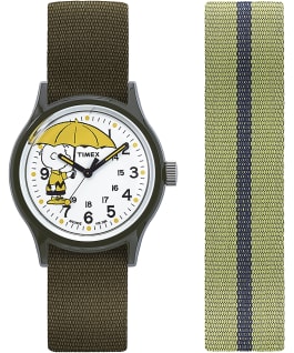 MK1 x Peanuts Featuring Charlie Brown 36mm Fabric Strap Watch Box Set Green/White large