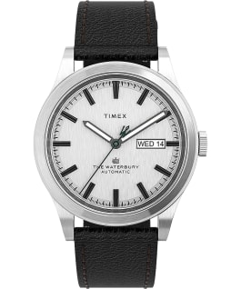 Waterbury Traditional Automatic 39mm Leather Strap Watch Stainless-Steel/Black/Silver-Tone large